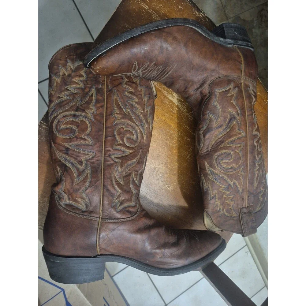 Justin Western Boots Chestnut Deerlite Leather Marbled Brown 1560 Men’s 9.5D USA